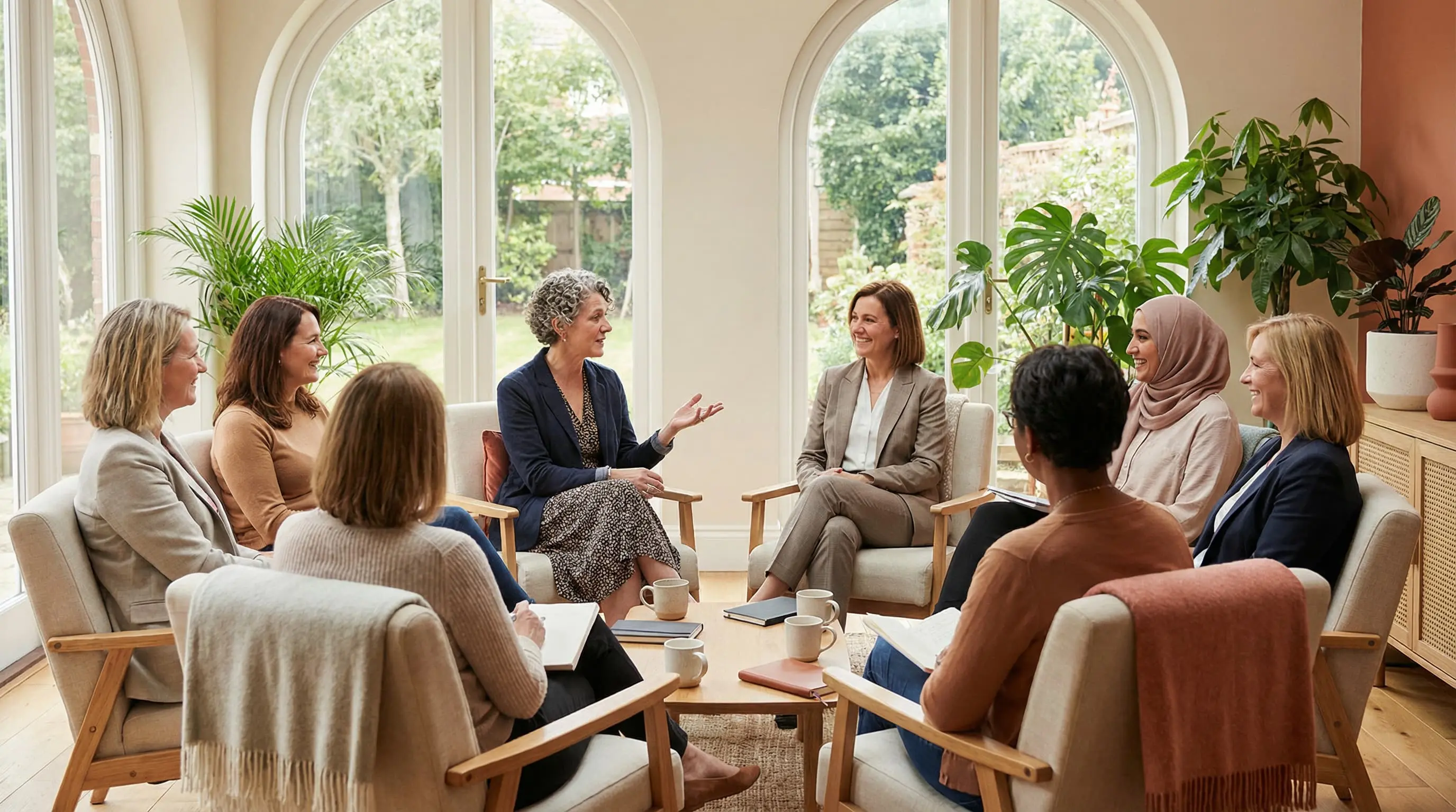 Women in a group coaching session, sharing ideas and supporting each other